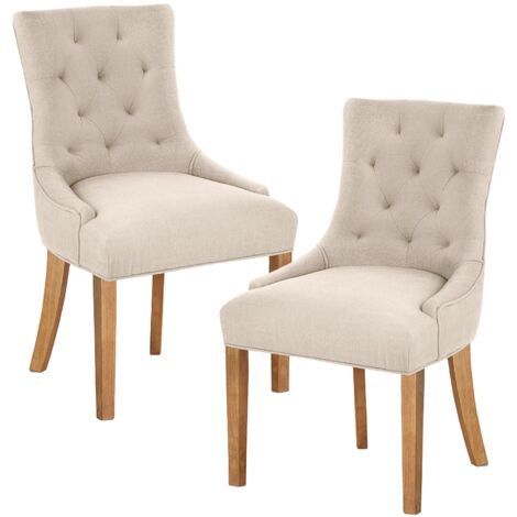 LYZA - Lot de 2 chaises en tissu beige piètement bois