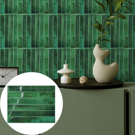 LZBARGON 10 Adhesivos de Pared DIY con Efecto Azulejo Verde para Cocina, Baño y Lavadero