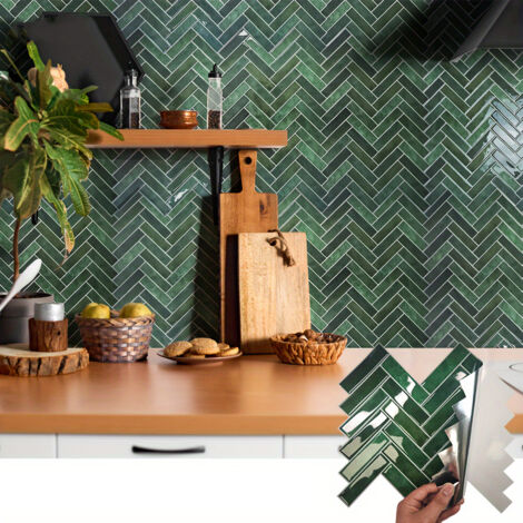 LZBARGON 10 Wandaufkleber im Chevron-Muster – Klebstofffreie Fliesensticker für Küche, Bad und Balkon