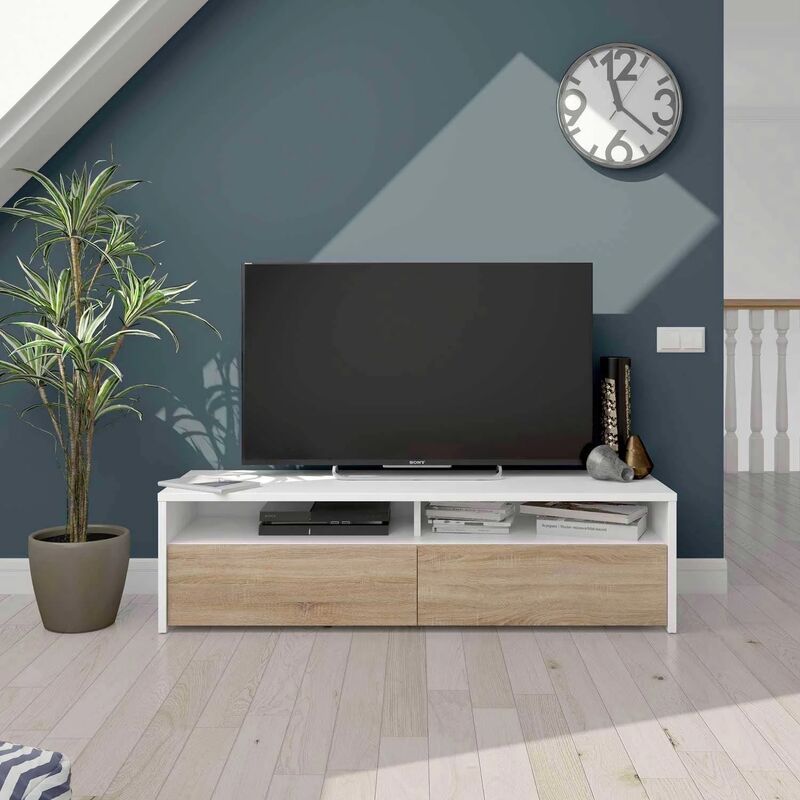 Lúzete - meuble télé nakano - Chêne/blanc