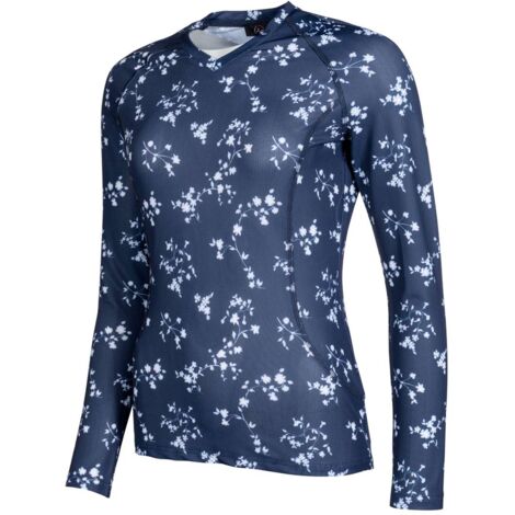 M, Blu Navy e Bianco 6912: Maglietta tecnica a manica lunga traspirante estiva da donna modello Bloomsbury