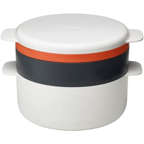 M-Cuisine de set impilabile per microonde de 4 pezzi - Joseph Joseph  Design impilabile con pentola de 2L, vaporiera, piastra e coperchio  Colore pietra e arancio