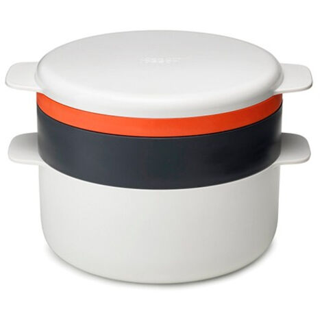 M-Cuisine de stapelbares Mikrowellenherd-Set de 4 Stück - Joseph Joseph  Stapelbares Design mit Topf de 2L, Dampfgarer, Grillplatte und Deckel  Farbe Stein und Orange