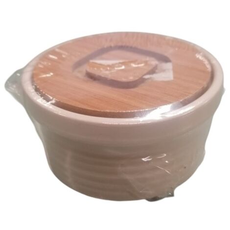 M HOME - PIROFILA ROTONDA DIAM. 8,5CM IN CERAMICA CON COPERCHIO IN LEGNO