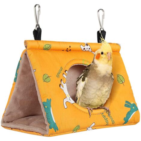 (M, Jaune) Hamac d'hiver pour oiseaux - nichoir, cage suspendue en forme de grotte, hamac douillet et doux en peluche