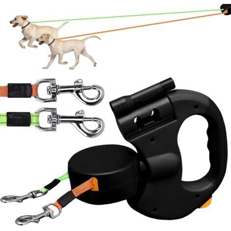 m lange Doppelleine für 2 Hunde, einziehbare Hundeleine für Hunde bis 25 kg, robustes Stretch-Nylonband mit reflektierenden Nähten, 360°-Rundumsicht
