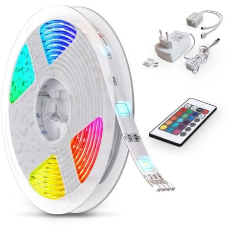 m LED-Streifen, selbstklebende Lichterkette, dimmbar, farbwechselnde LEDs, inklusive Fernbedienung und 230-V-Transformator, Schutzart IP20