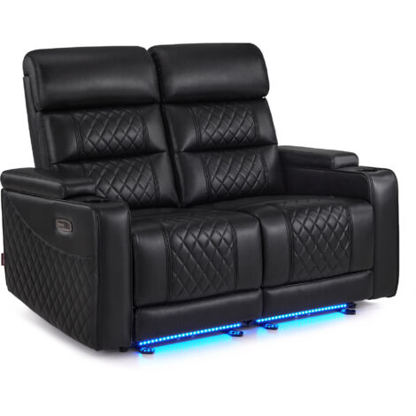 M MCombo 2 Sitzer Sofa mit Schlaffunktion, Relaxsofa 2 Sitzer mit verstellbare Kopfstütze, 2er Kinosessel mit USB & Type-C Anschlüsse, Armlehnen-Aufbewahrung & LED Beleuchtung, 7705 (Schwarz)