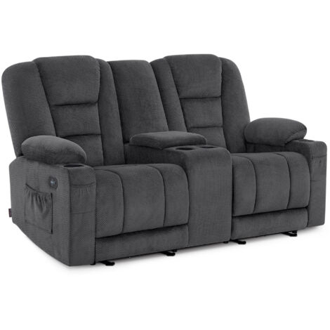 M MCombo Elektrisch 2 Sitzer Sofa mit Schlaffunktion, 2er Relaxsofa mit Taste 150° Verstellbar, Kinosessel mit Liegefunktion, Konsole & USB & Getränkehalter, 7009 (Grau)
