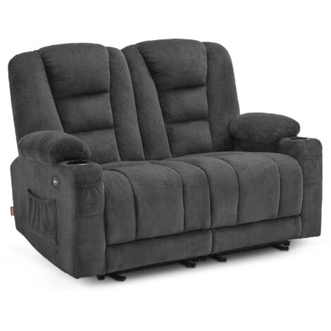 M MCombo Elektrisch 2er Sitzer Sofa mit Schlaffunktion, 2er Relaxsofa mit Taste 150° Verstellbar, Kinosessel mit Liegefunktion, USB & Getränkehalter, 7009 (Grau)