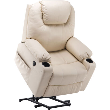 M MCombo elektrisch Aufstehhilfe Fernsehsessel Relaxsessel 7040 Massage Heizung elektrisch verstellbar USB-Anschluss (Creme-Kunstleder)