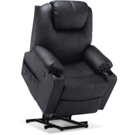 M MCombo elektrisch Aufstehhilfe Fernsehsessel Relaxsessel 7040 Massage Heizung elektrisch verstellbar USB-Anschluss (Schwarz-Kunstleder)