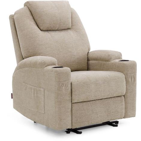 M MCombo Elektrisch Relaxsessel Massagesessel Fernsehsessel Liegefunktion Vibration Heizung 7061 neues Modell (Beige-Stoff)