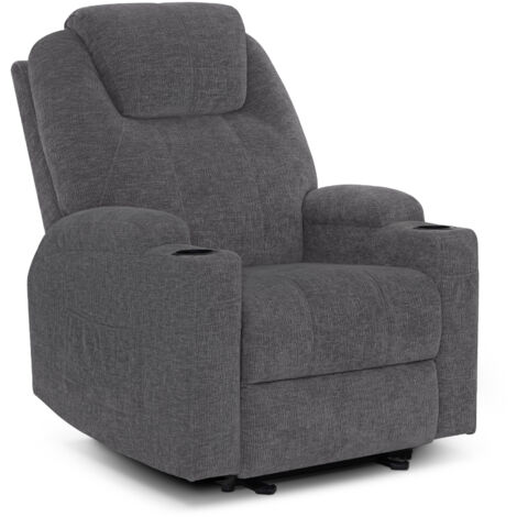 M MCombo Elektrisch Relaxsessel Massagesessel Fernsehsessel Liegefunktion Vibration Heizung 7061 neues Modell (Grau-Chenille)