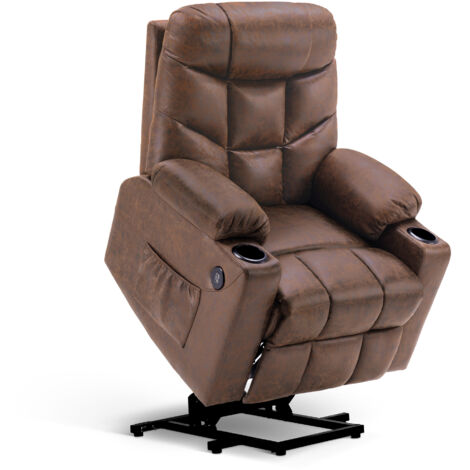 M MCombo Elektrische Aufstehhilfe Fernsehsessel Relaxsessel Retro Stil USB Mikrofaser Braun7286