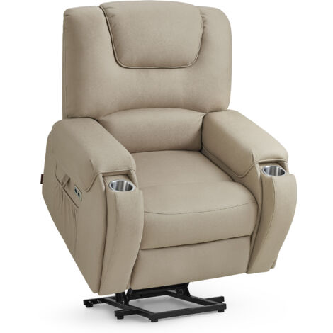 M MCombo Fernsehsessel mit Aufstehhilfe Elektrisch, mit Massage & Heizung, Relaxsessel mit Liegefunktion bis 145°, 7252 (Mikrofaser, Beigebraun)