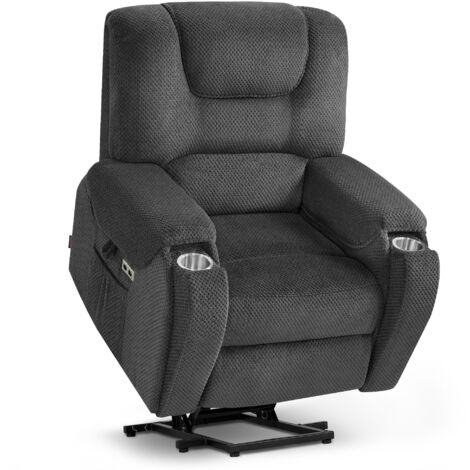 M MCombo Fernsehsessel mit Aufstehhilfe Elektrisch, mit Massage & Heizung, Relaxsessel mit Liegefunktion bis 145°, 7252 (Stoff, Dunkelgrau)