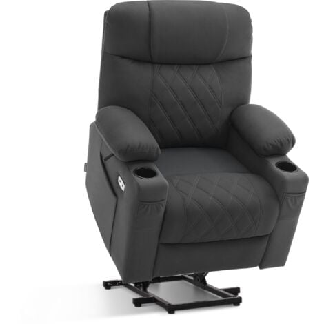 M MCombo Fernsehsessel mit Aufstehhilfe Elektrisch, Relaxsessel mit Liegefunktion, Rückenlehne & Fußstütze Getrennt Verstellbar, Seniorensessel für Wohnzimmer, Mikrofaser, 7501 (Dunkelgrau)