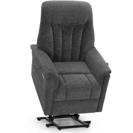 M MCombo Fernsehsessel mit Aufstehhilfe Elektrisch, Sessel mit Aufstehhilfe, Relaxsessel mit Liegefunktion bis 145°35D Vollschaum-Sitzkissen 7117 (Chenille, Grau)