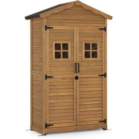 M MCombo Gartenschrank Gartenhaus Holz Wetterfest, Geräteschrank Gerätehaus Outdoor, für Außenbereich Garten Terrasse,1152 (Natur)