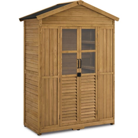 M MCombo Gartenschrank Gartenhaus Holz Wetterfest, Geräteschrank Holzschrank Outdoor Wasserdicht Begehbar, für Außenbereich Balkon Terrasse 1743 (Natur)