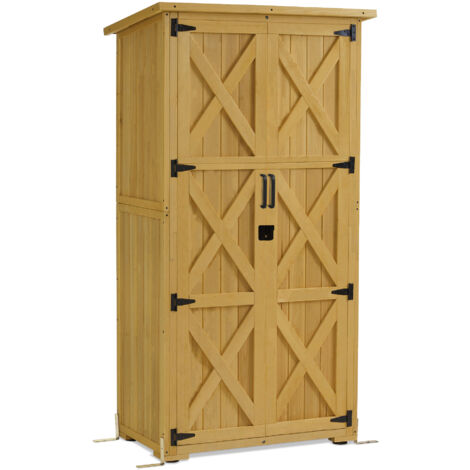 M MCombo Gartenschrank Holz, Gartenhaus Klein Wetterfest, Outdoor Gerätehaus Geräteschuppen, für Außenbereich Balkon Terrasse, 55×90×169cm, 0878D-F (Natur)
