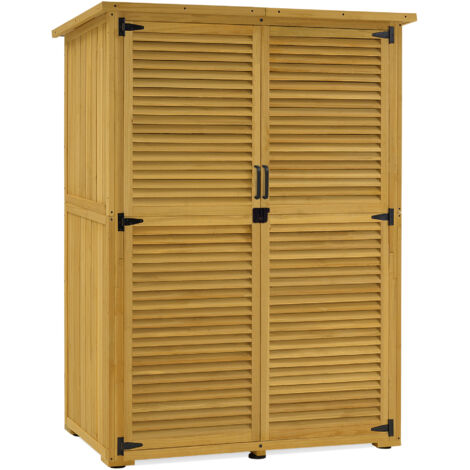 M MCombo Gartenschrank Holz, Gartenhaus Klein Wetterfest, Outdoor Gerätehaus Geräteschuppen, für Außenbereich Balkon Terrasse, 59×127×168 cm, 0901D-F (Natur)