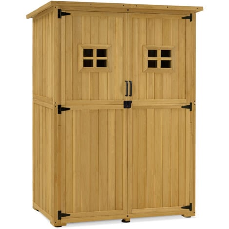 M MCombo Gartenschrank Holz, Gartenhaus Klein Wetterfest, Outdoor Gerätehaus Geräteschuppen, für Außenbereich Balkon Terrasse, 59×127×168 cm, 0912D-F (Natur)