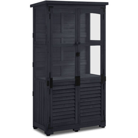 M MCombo Gartenschrank Holz, Gerätehaus Wetterfest Klein, Outdoor Gartenhaus Geräteschuppen für Außenbereich Terrasse Balkon, 0120 (Anthrazitgrau)