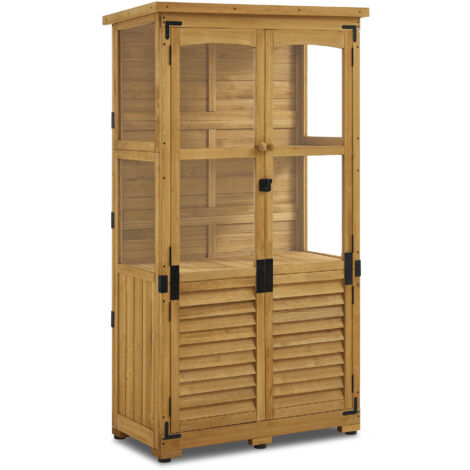 M MCombo Gartenschrank Holz, Gerätehaus Wetterfest Klein, Outdoor Gartenhaus Geräteschuppen für Außenbereich Terrasse Balkon, 0120 (Natur)