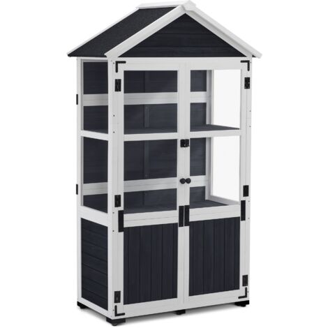 M MCombo Gartenschrank Holz Klein, Outdoor Gartenhaus Gerätehaus Wetterfest, Gewächshaus für Balkon & Terrasse, 0111 (Anthrazitgrau)