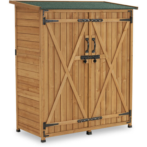 M MCombo Gartenschrank Holz Wetterfest, Klein Outdoor Gartenhaus Gerätehaus, für Außenbereich & Balkon & Terrasse, 122×60×137cm, 0707 (Natur)