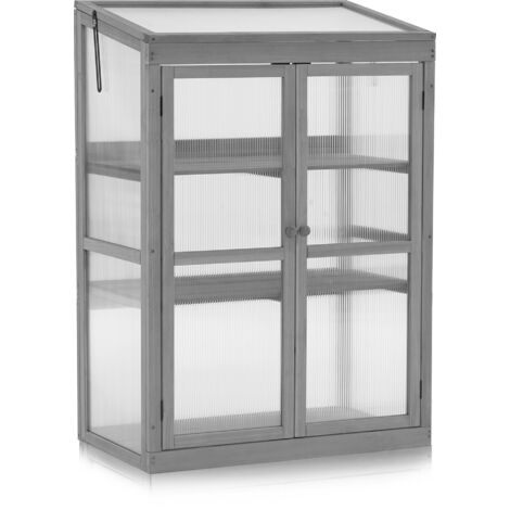M MCombo Gewächshaus Frühbeet aus Holz, für Balkon & Garten, Klein Treibhaus Greenhouse Aufsatz Kasten winterfest, 4676110cm, 0760 (Grau)