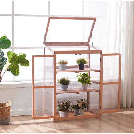 M MCombo Gewächshaus Frühbeet aus Holz, für Balkon & Garten, Klein Treibhaus Greenhouse Aufsatz Kasten winterfest, 4676110cm, 0760 (Natur)
