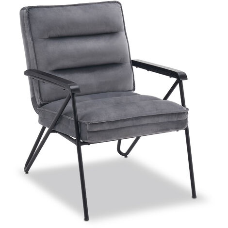 M MCombo Grau Relaxsessel, bequemer Polstersessel, moderner Wohnzimmerstuhl, Fernsehsessel, Samt, 4750-1 (ohne Hocker)