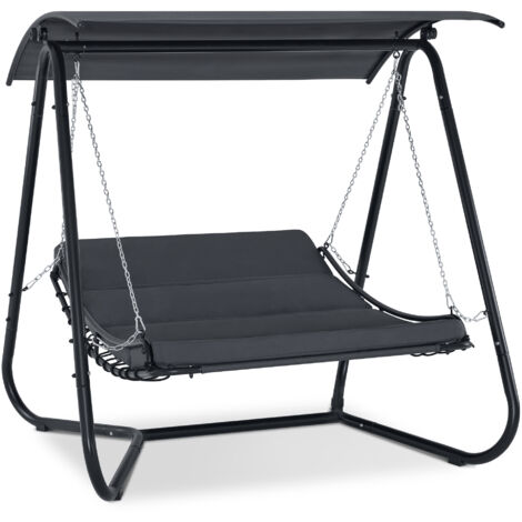 M MCombo Hollywoodschaukel mit Liegefunktion, Schaukelliege Outdoor, Gartenliege Wetterfest, Gartenschaukel mit Sonnendach & Extradickem Sitzkissen, Sonnenliege 167x155x173 cm 8012 (grau)