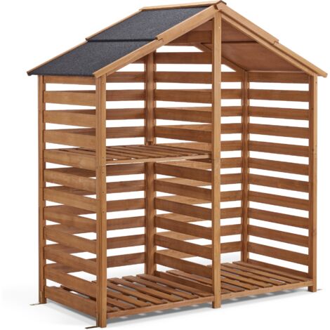 M MCombo Holzregal Außen, Kaminzubehör Kaminholzregal mit 2 Ebenen, Brennholzregal mit Wasserdichter Abdeckung 1213