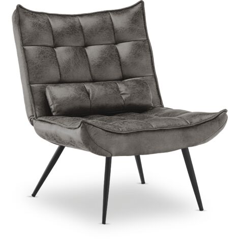 M MCombo moderner Sessel Relaxsessel 4779GY-1, mit Taillenkissen, Retro Vintage Lesesessel,Loungesessel Stuhl Polstersessel,ohne Hocker,Mikrofaser, Dunkelgrau