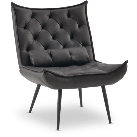 M MCombo moderner Sessel Relaxsessel, mit Taillenkissen, Retro Vintage Lesesessel Loungesessel , ohne Hocker, Kunstleder,4778MB-1 (Dunkelgrau)