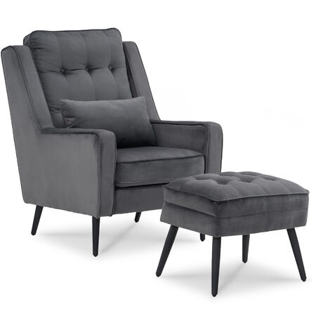 MCOMBO Ohrensessel Fernsehsessel Relaxsessel mit Hocker, Samt 7277DE