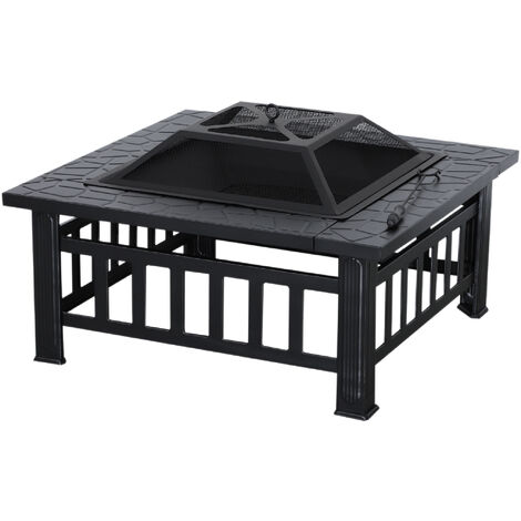 M MCombo quadratische Feuerstelle mit Grillrost Feuerschale Feuerkorb 0039BK, 81 cm x 81 cm x 44,5 cm