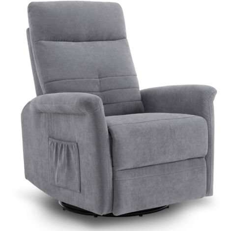 M MCombo Relaxsessel Fernsehsessel mit Liegefunktion Manuell, Massagesessel mit Wärmefunktion, TV Sessel mit Wippfunktion & Drehfunktion, 270° Drehbar, 7013 (Hellgrau)