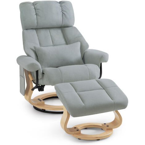 M MCombo Relaxsessel mit Hocker, 360° Drehbarer Fernsehsessel mit Liegefunktion, bis 120 Kg Belastbarer TV-Sessel, Moderner Ruhesessel für Wohnzimmer, 9066 (Hellgrau, Mikrofaser)