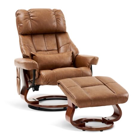 M MCombo Relaxsessel mit Hocker, Drehbare Fernsehsessel mit Liegefunktion, Moderner TV-Sessel Stuhl für Wohnzimmer, mit Kissen & Seitentasche, ohne Massagefunktion, Mikrofaser, 9066 (Dunkelgrau)