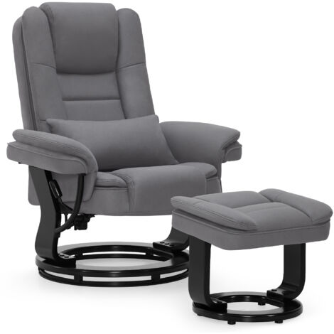 M MCombo Relaxsessel mit Liegefunktion, Lesesessel, 360° Drehbarer Fernsehsessel, mit Hocker, mit Kissen & Seitentasche, 9099(Grau-Mikrofaser)