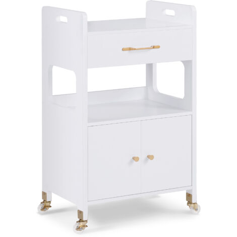 M MCombo Servierwagen mit Rollen & Schubladen, Rollwagen Friseurwagen Weiß, Salon Trolley mit 2 Ablagen, Moderner Arbeitswagen, 35x48x80,5 cm, 0055