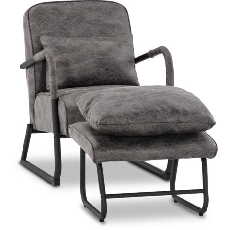 M MCombo Sessel mit Hocker für Wohnzimmer , Retro Vintage Relaxsessel mit Taillenkissen, aus Mikrofaserstoff, 4742DE (Dunkelgrau)