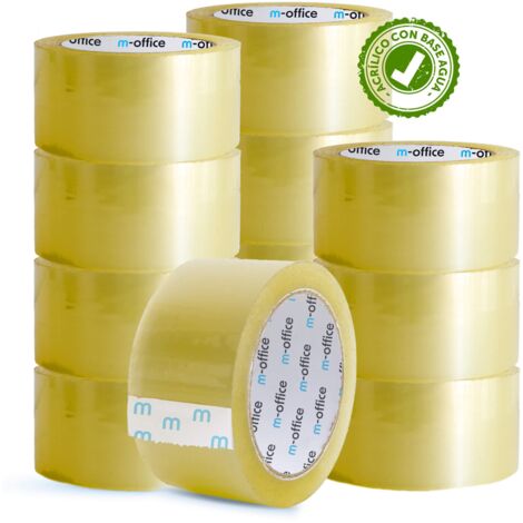 m-office Cinta Adhesiva Transparente, Cinta de Embalar Adhesiva para Embalaje de Cajas, Envíos, Mudanzas y Manualidades, Precinto Transparente Seguro y Resistente (48mmx66m, x12)
