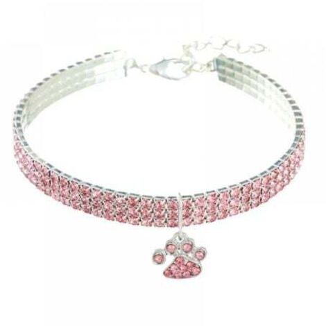 M rose clair Collier pour animal de compagnie avec diamants, réglable en cristal, pendentif en forme de cœur élastique pour chat et chien