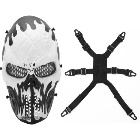 M06 BB Vollgesichtsschutzmaske mit gruseligem Totenkopfmuster und Augenschutz für Halloween